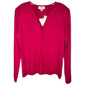 Talbots Silk Blend Split Neckline Cardigan NEW - Magenta - M